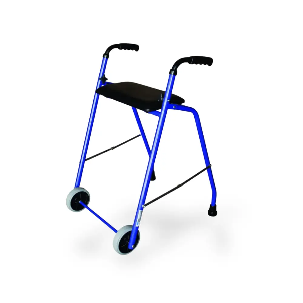 [7000038] Déambulateur 2 Roues Adulte Confort Pliant avec Siège Surélevé (Bleu)