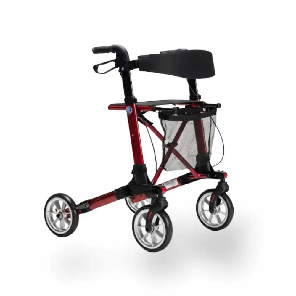 [7000399] Déambulateur Léger en Aluminium avec Siège et Porte-Cannes (Rouge)