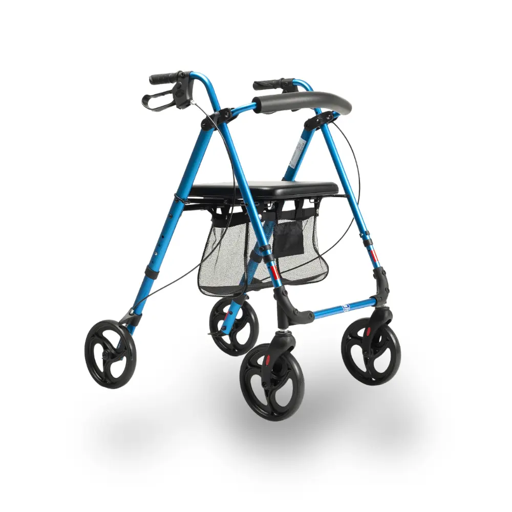 [7000405] Déambulateur Réglable 4 roues avec Siège et Filet de Transport (Gris)