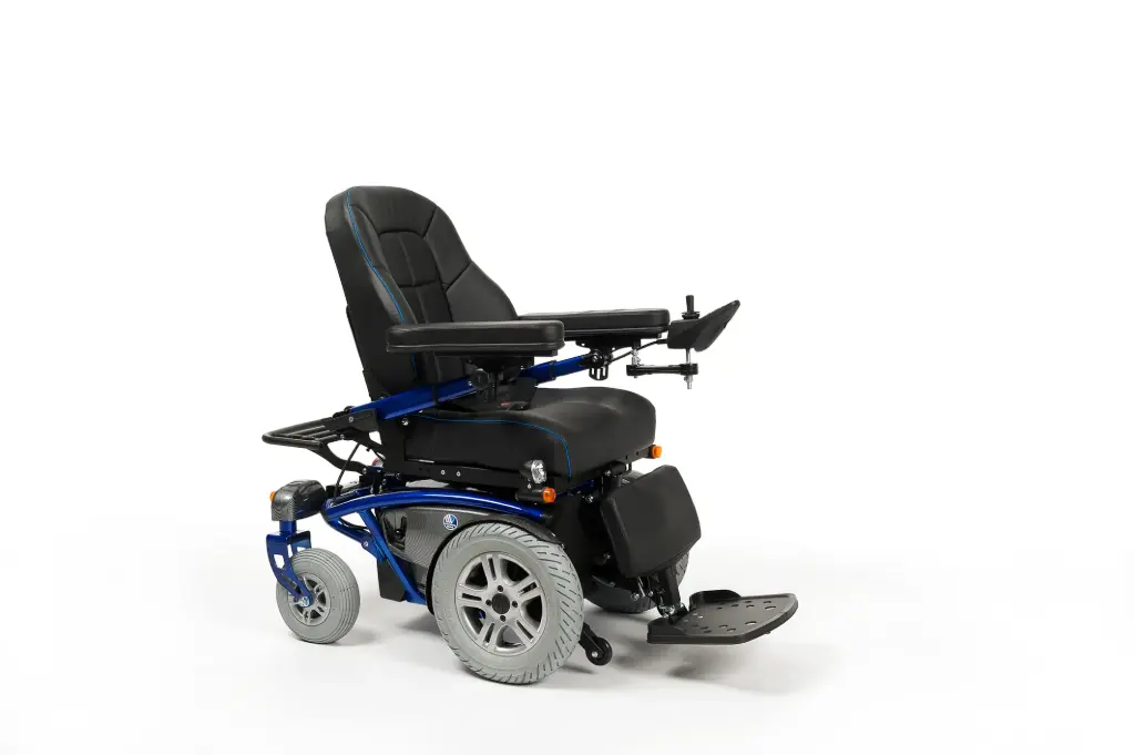 [7000509] Fauteuil Roulant Électrique Intérieur et Extérieur avec Technologie Avancée (Réglage manuel, Bleu, 40 cm)