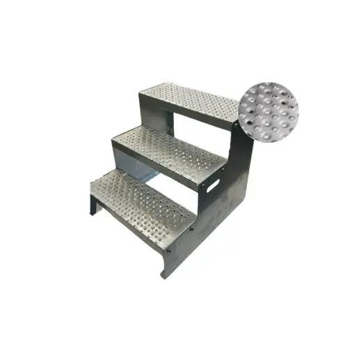 Escalier 3 marches antidérapantes en acier galvanisé