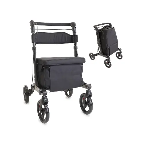 [7017162] Déambulateur Shopping 2-en-1 avec Siège et Panier (Noir)